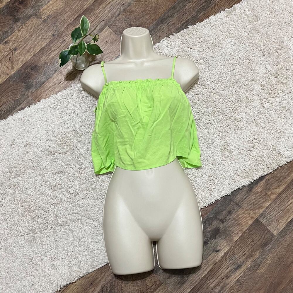 WeWoreWhat Size Medium Lime Green Ruffle Square Neck Cropped Cami Tank Top